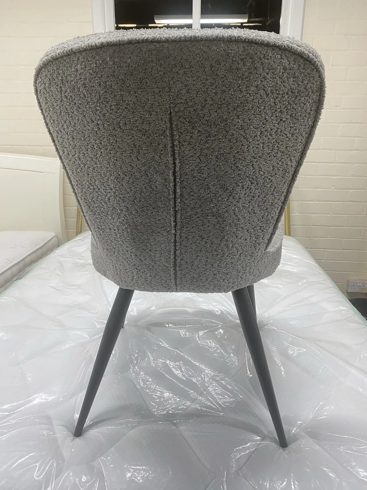 New 6 x Furniture Store Grey Boucle Fabric & Metal Dining Chairs - Image 5