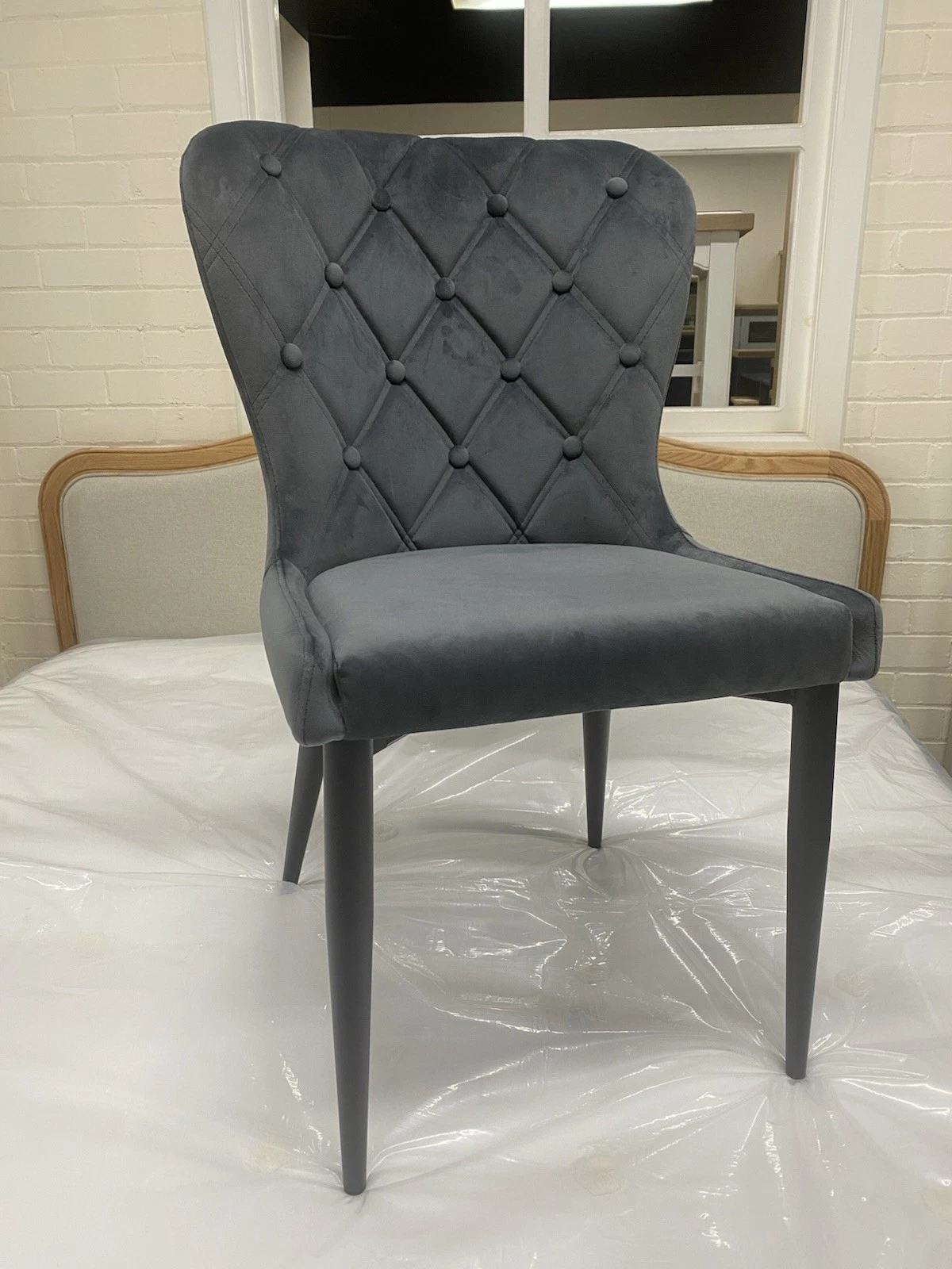 New 6 x Comfy Grey Velvet Donnie Dining Chairs *Furniture Village*