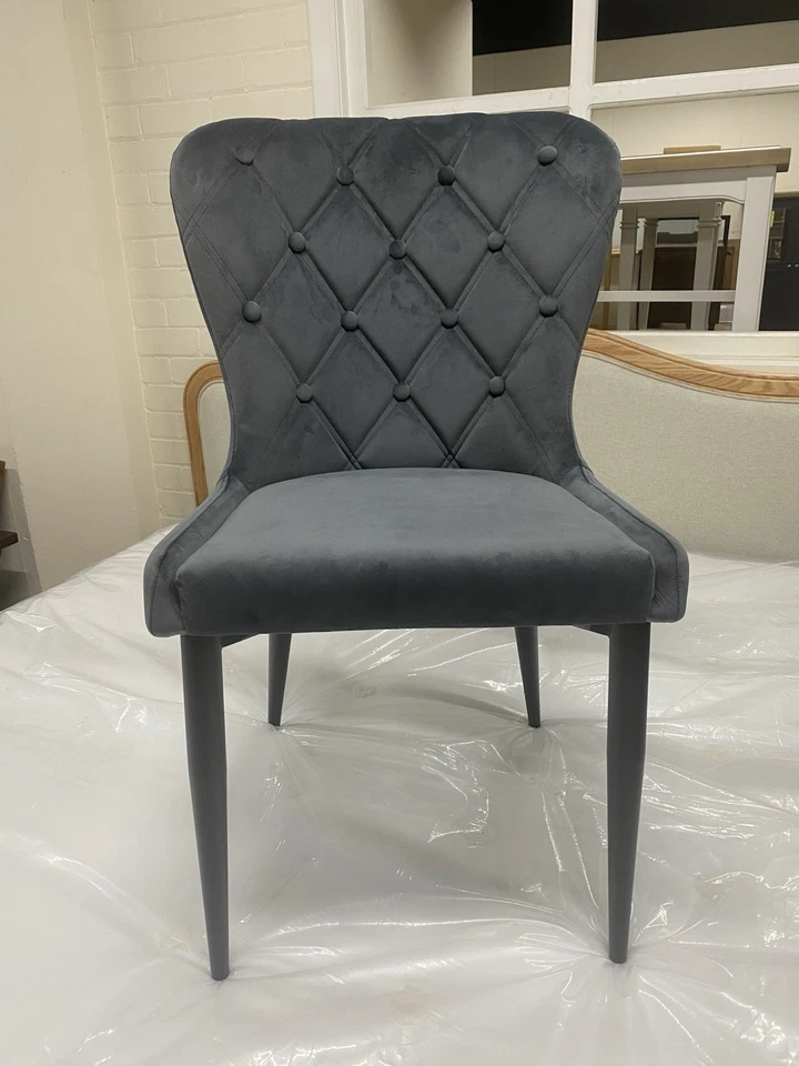 New 6 x Comfy Grey Velvet Donnie Dining Chairs *Furniture Village* - Image 2