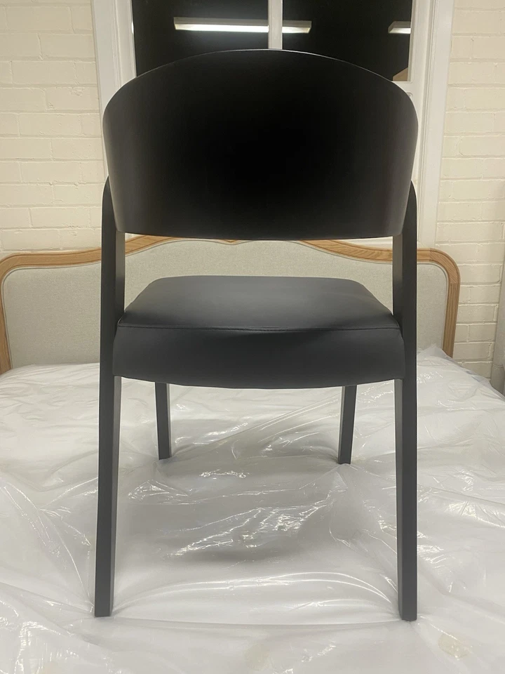 New 4 x Black Wood & Genuine Leather Dining Chairs *Danetti Enzo* - Image 5