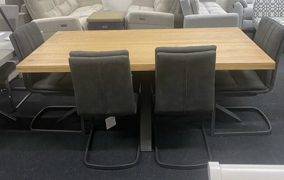Solid Oak & Metal Dining Table & 4 Chairs + Bench *Furniture Village Earth* - Image 4