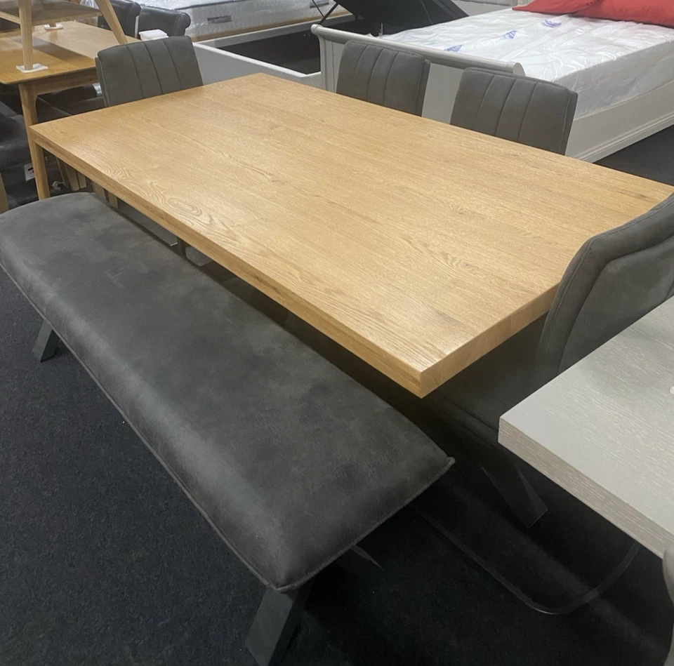 Solid Oak & Metal Dining Table & 4 Chairs + Bench *Furniture Village Earth* - Image 5