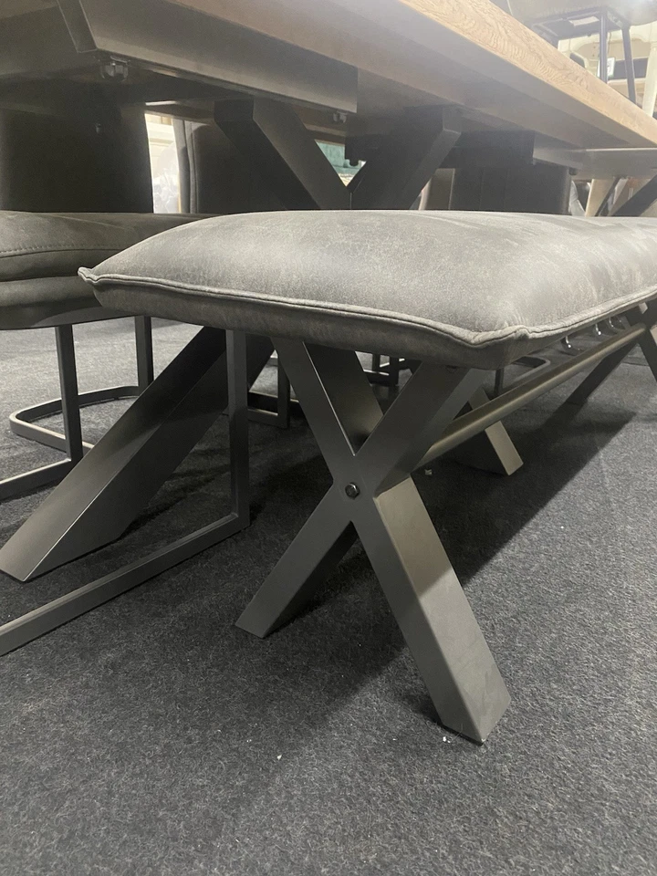 Solid Oak & Metal Dining Table & 4 Chairs + Bench *Furniture Village Earth* - Image 7