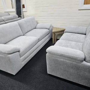 New Light Pebble Grey Fabric Modern 3 + 2 Seat Sofa Sofas Set *Ex Next*