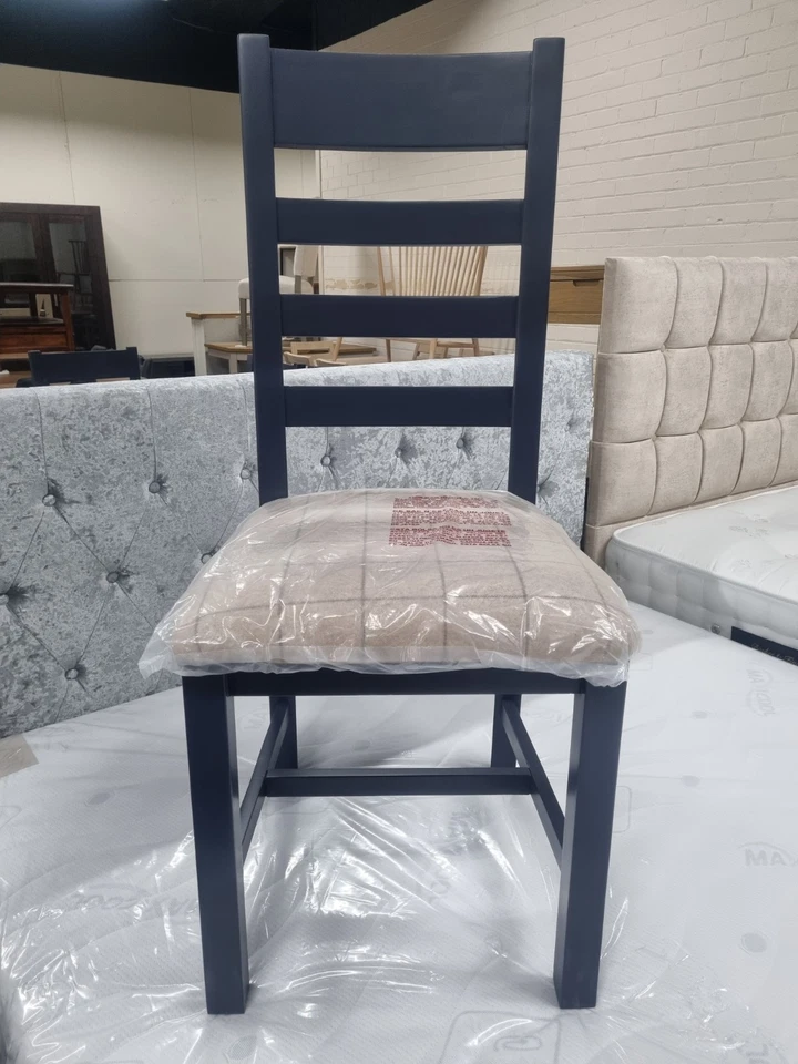 New 8 x Assembled Blue Tall Ladder Back Dining Chairs *Furniture Village* - Image 2