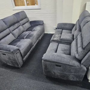 New Granite Grey Fabric 3 + 2 Seat Power Recliners Sofas Set *Furniture Store*